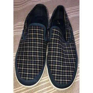 izod jesternvy 10 D mens white rubber sole plaid navy blue yellow slip on boat